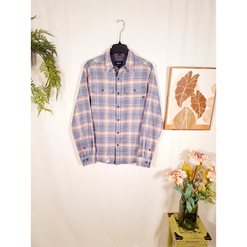 Marmot For Life Men's Button-Up Long-Sleeved Shirt Orange Striped Medium